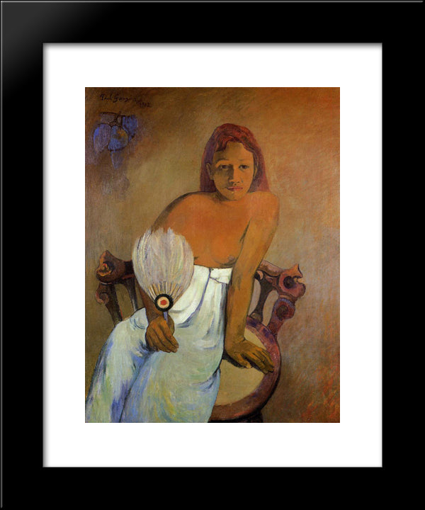 Girl With A Fan 20x24 Black Modern Wood Framed Art Print Poster by Gauguin, Paul