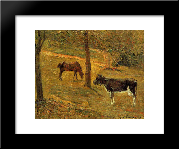 Horse And Cow In A Meadow 20x24 Black Modern Wood Framed Art Print Poster by Gauguin, Paul