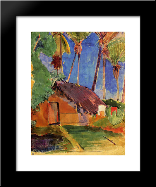 Hut Under The Coconut Palms 20x24 Black Modern Wood Framed Art Print Poster by Gauguin, Paul