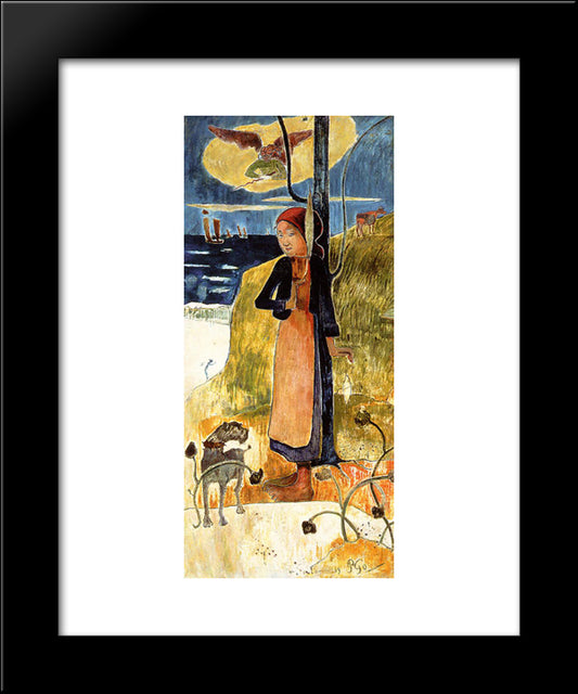 Jeanne D'Arc, Or Breton Girl Spinning 20x24 Black Modern Wood Framed Art Print Poster by Gauguin, Paul