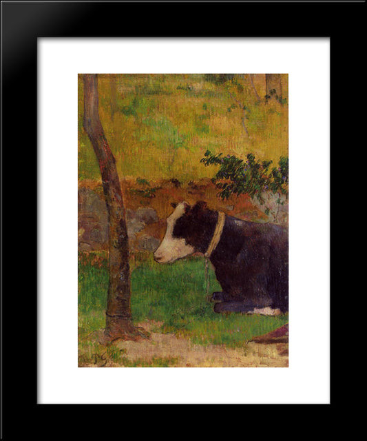 Kneeling Cow 20x24 Black Modern Wood Framed Art Print Poster by Gauguin, Paul