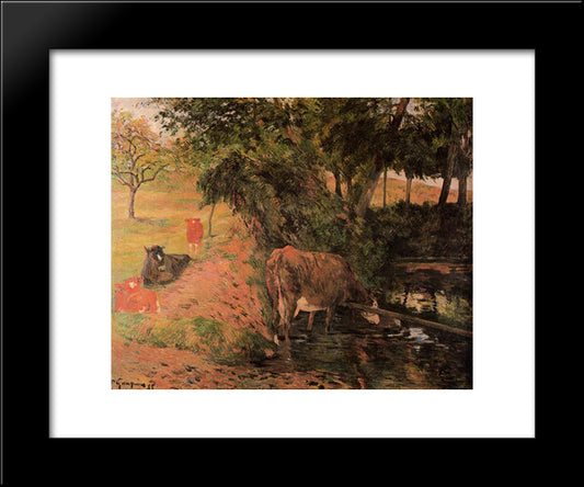 Landscape With Cows In An Orchard 20x24 Black Modern Wood Framed Art Print Poster by Gauguin, Paul