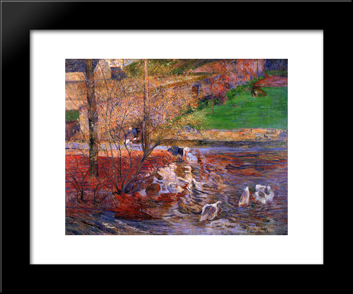 Landscape With Geese 20x24 Black Modern Wood Framed Art Print Poster by Gauguin, Paul