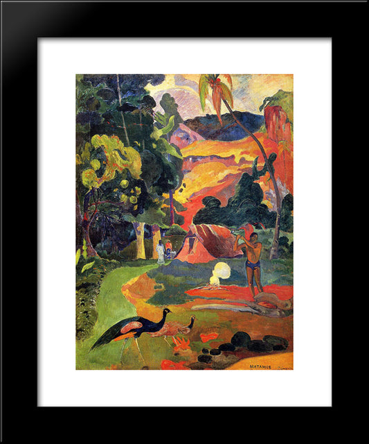 Landscape With Peacocks 20x24 Black Modern Wood Framed Art Print Poster by Gauguin, Paul