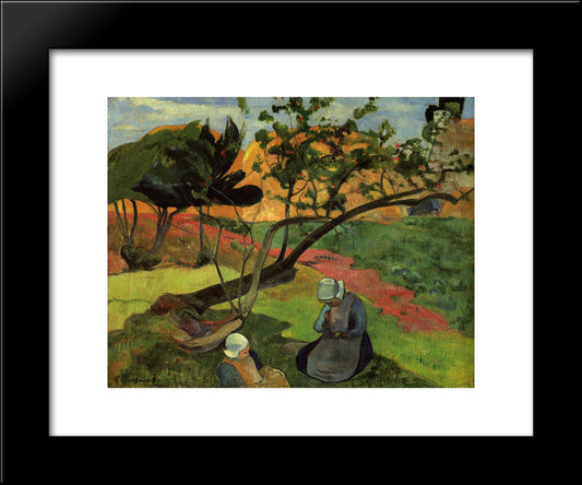 Landscape With Two Breton Women 20x24 Black Modern Wood Framed Art Print Poster by Gauguin, Paul