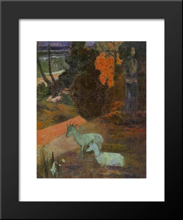 Landscape With Two Goats 20x24 Black Modern Wood Framed Art Print Poster by Gauguin, Paul