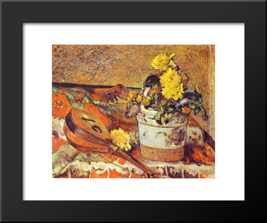 Mandolina And Flowers 20x24 Black Modern Wood Framed Art Print Poster by Gauguin, Paul