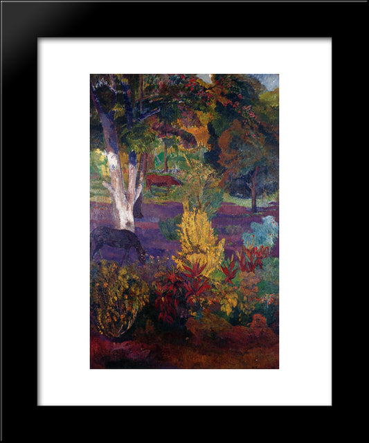 Marquesan Landscape With Horses 20x24 Black Modern Wood Framed Art Print Poster by Gauguin, Paul