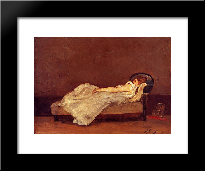 Mette Asleep On A Sofa 20x24 Black Modern Wood Framed Art Print Poster by Gauguin, Paul