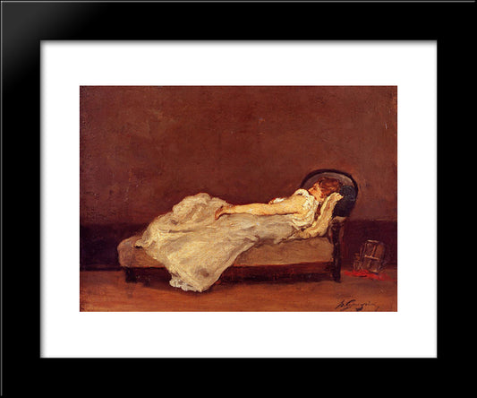 Mette Asleep On A Sofa 20x24 Black Modern Wood Framed Art Print Poster by Gauguin, Paul