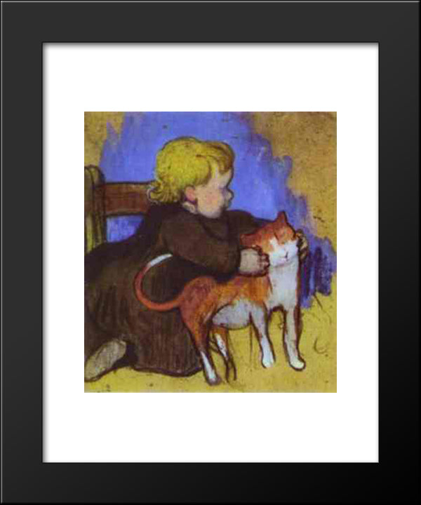 Mimi And Her Cat 20x24 Black Modern Wood Framed Art Print Poster by Gauguin, Paul