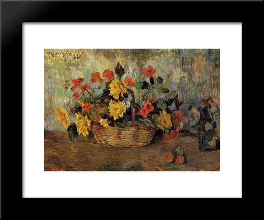 Nasturtiums & Dahlias In A Basket 20x24 Black Modern Wood Framed Art Print Poster by Gauguin, Paul