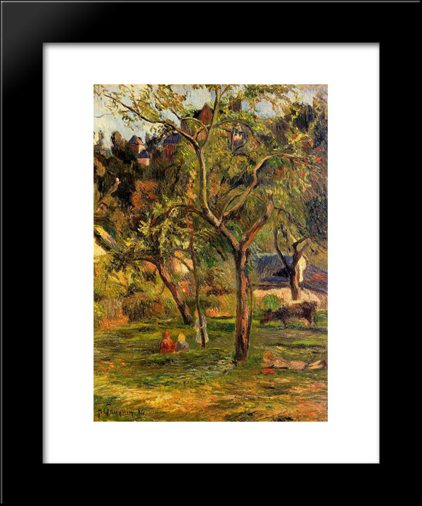 Orchard Under The Church Of Bihorel (Children In The Pasture) 20x24 Black Modern Wood Framed Art Print Poster by Gauguin, Paul