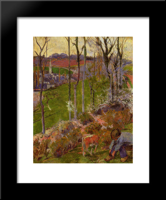 Petit Breton Arranging His Shoe, Or Landscape At Pont-Aven, Brittany 20x24 Black Modern Wood Framed Art Print Poster by Gauguin, Paul