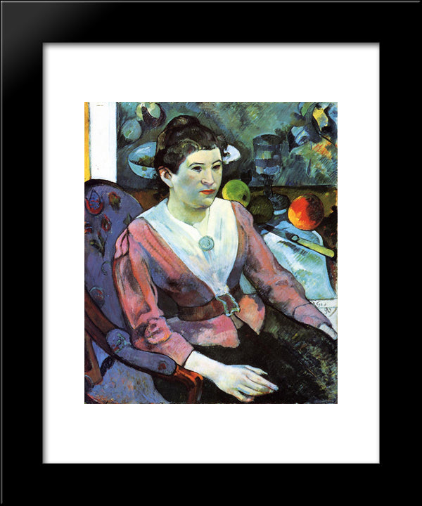 Portrait Of Woman Against The Cezanne'S Still Life With Apples 20x24 Black Modern Wood Framed Art Print Poster by Gauguin, Paul