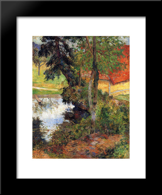 Red Roof By The Water 20x24 Black Modern Wood Framed Art Print Poster by Gauguin, Paul