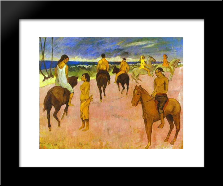 Riders On The Beach Ii 20x24 Black Modern Wood Framed Art Print Poster by Gauguin, Paul