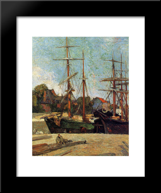 Schooner And Three Masters 20x24 Black Modern Wood Framed Art Print Poster by Gauguin, Paul