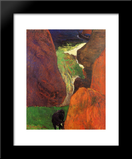 Seascape With Cow On The Edge Of A Cliff 20x24 Black Modern Wood Framed Art Print Poster by Gauguin, Paul