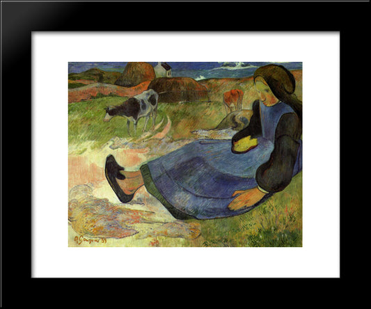 Seated Breton Girl 20x24 Black Modern Wood Framed Art Print Poster by Gauguin, Paul