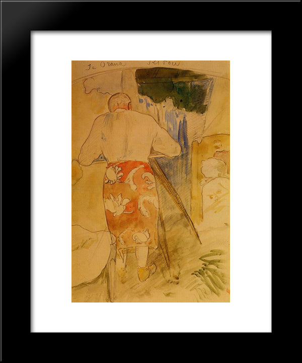 Self Portrait, At Work 20x24 Black Modern Wood Framed Art Print Poster by Gauguin, Paul