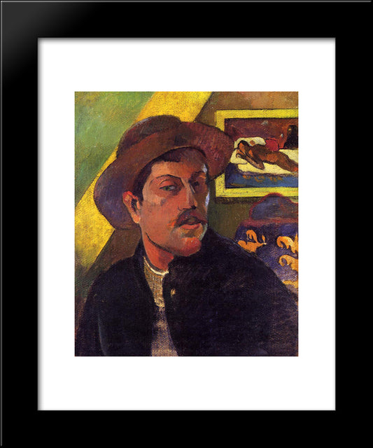 Self Portrait In A Hat 20x24 Black Modern Wood Framed Art Print Poster by Gauguin, Paul