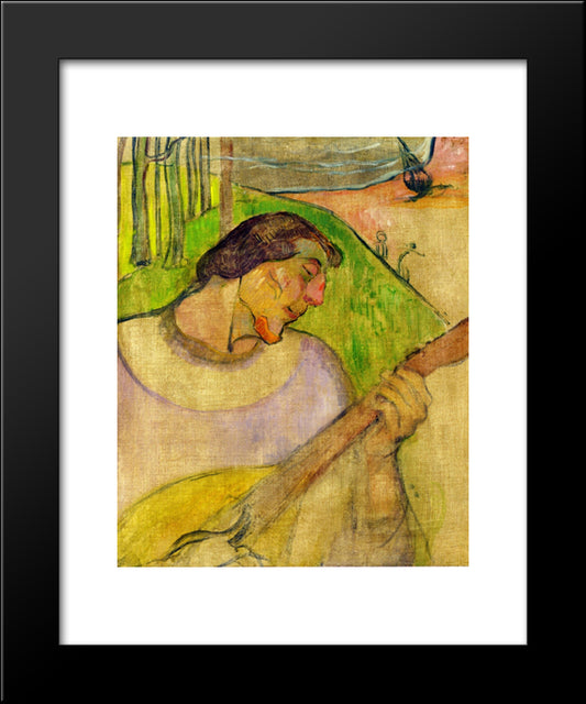 Self Portrait With Mandolin 20x24 Black Modern Wood Framed Art Print Poster by Gauguin, Paul