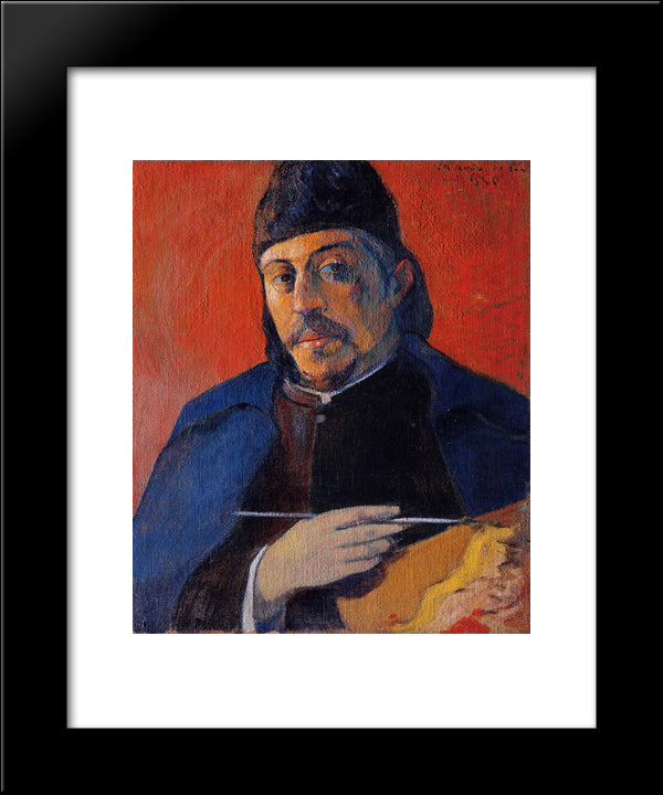 Self Portrait With Palette 20x24 Black Modern Wood Framed Art Print Poster by Gauguin, Paul