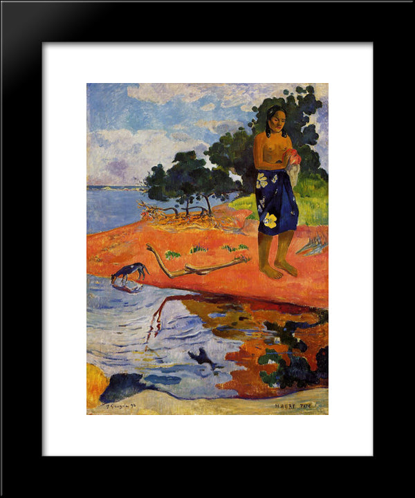 She Goes Down To The Fresh Water (Haere Pape) 20x24 Black Modern Wood Framed Art Print Poster by Gauguin, Paul