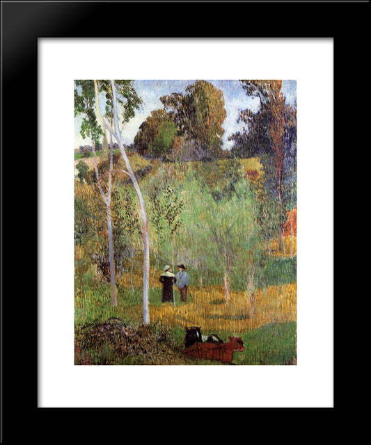 Sheperd And Sheperdess In A Meadow 20x24 Black Modern Wood Framed Art Print Poster by Gauguin, Paul