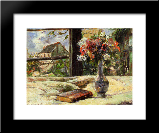 Still Life. Vase With Flowers On The Window 20x24 Black Modern Wood Framed Art Print Poster by Gauguin, Paul