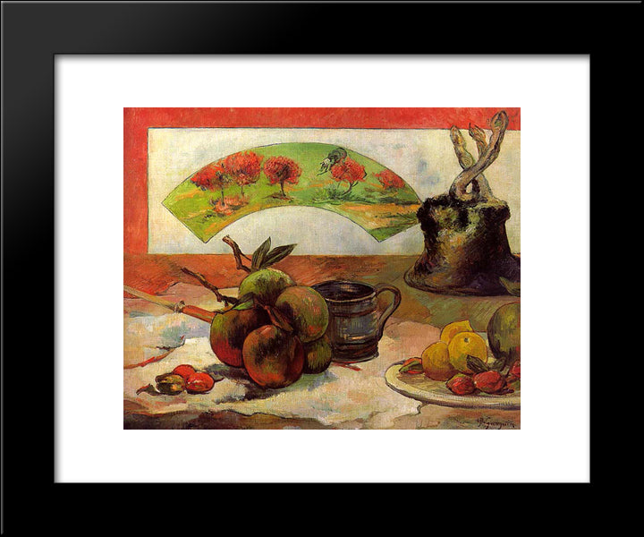 Still Life With A Fan 20x24 Black Modern Wood Framed Art Print Poster by Gauguin, Paul