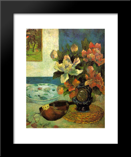 Still Life With A Mandolin 20x24 Black Modern Wood Framed Art Print Poster by Gauguin, Paul