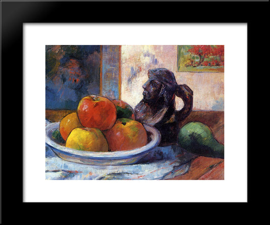 Still Life With Apples, A Pear And A Ceramic Portrait Jug 20x24 Black Modern Wood Framed Art Print Poster by Gauguin, Paul