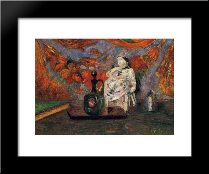 Still Life With Carafe And Ceramic Figure 20x24 Black Modern Wood Framed Art Print Poster by Gauguin, Paul