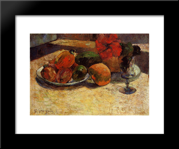 Still Life With Mangoes And Hibiscus 20x24 Black Modern Wood Framed Art Print Poster by Gauguin, Paul