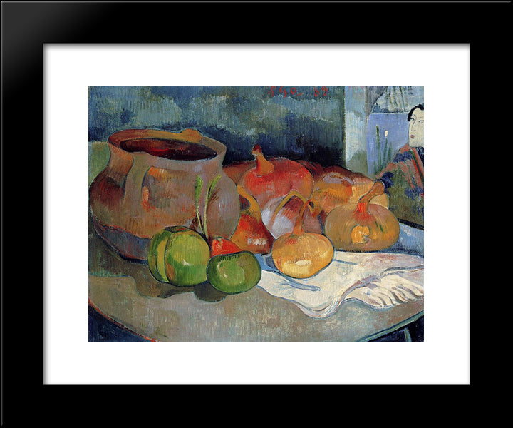 Still Life With Onions, Beetroot And Japanese Print 20x24 Black Modern Wood Framed Art Print Poster by Gauguin, Paul