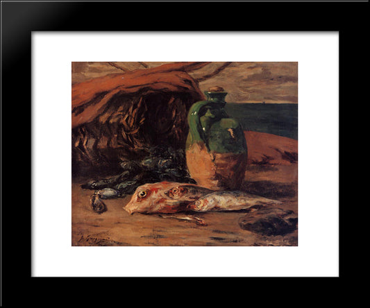 Still Life With Red Mullet And Jug 20x24 Black Modern Wood Framed Art Print Poster by Gauguin, Paul