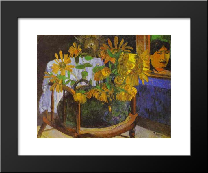 Still Life With Sunflowers On An Armchair 20x24 Black Modern Wood Framed Art Print Poster by Gauguin, Paul