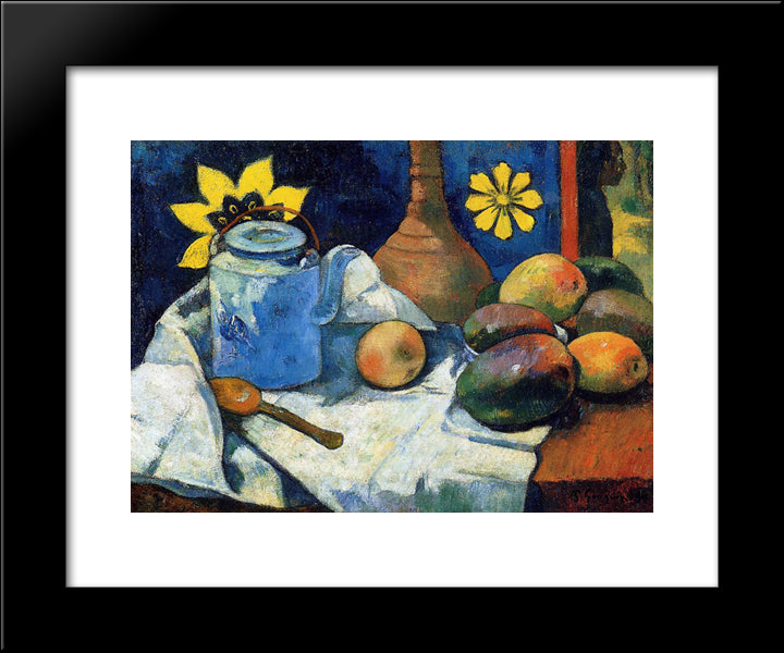 Still Life With Teapot And Fruits 20x24 Black Modern Wood Framed Art Print Poster by Gauguin, Paul