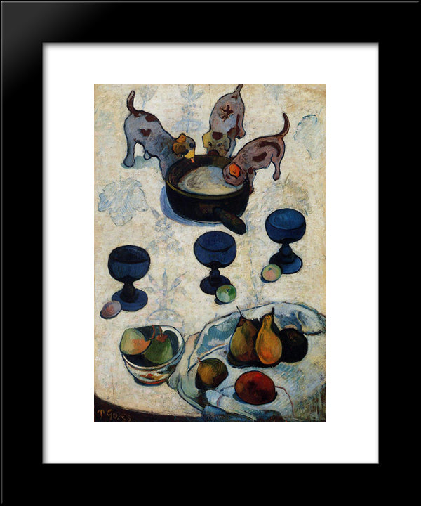 Still Life With Three Puppies 20x24 Black Modern Wood Framed Art Print Poster by Gauguin, Paul