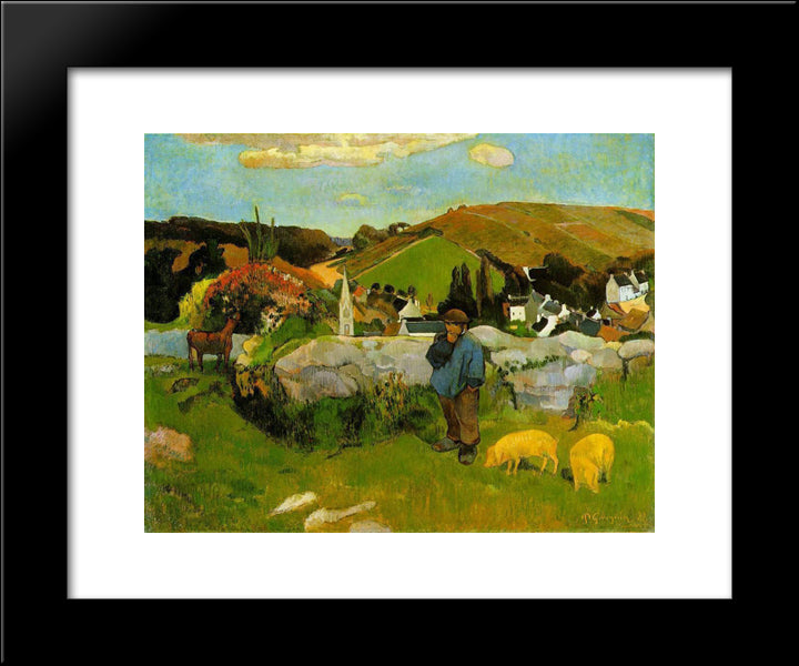 Swineherd, Brittany 20x24 Black Modern Wood Framed Art Print Poster by Gauguin, Paul