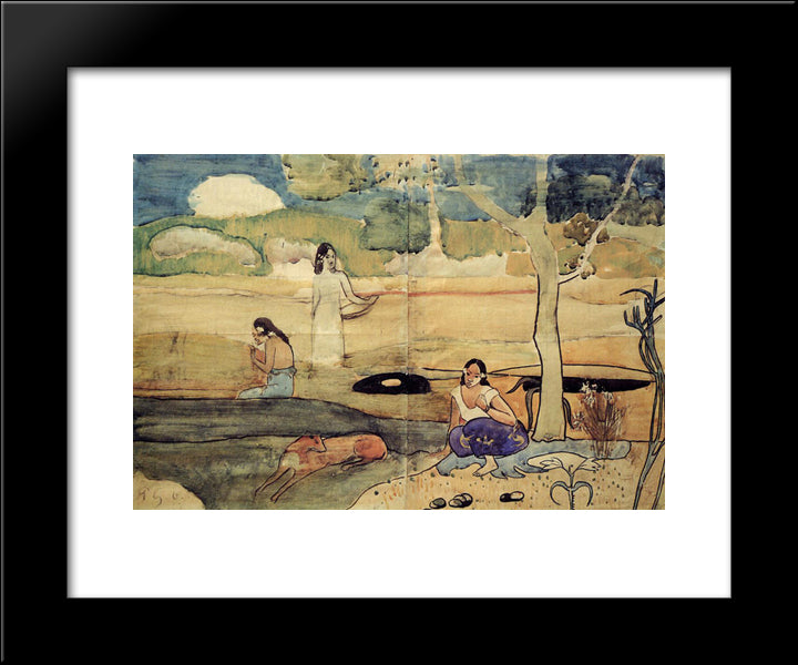 Tahitian Scene 20x24 Black Modern Wood Framed Art Print Poster by Gauguin, Paul
