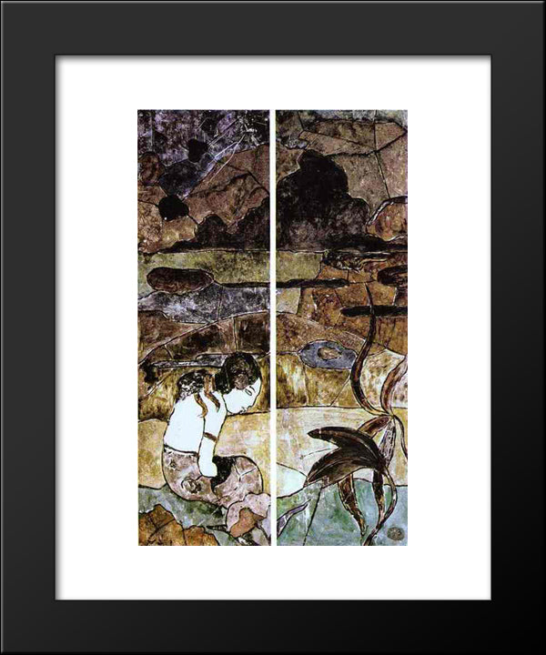Tahitian Woman In A Landscape 20x24 Black Modern Wood Framed Art Print Poster by Gauguin, Paul