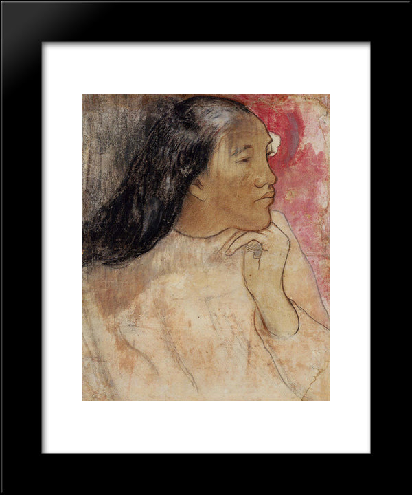 Tahitian Woman With Flower In Her Hair 20x24 Black Modern Wood Framed Art Print Poster by Gauguin, Paul