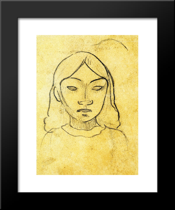 Tahitian Woman'S Head 20x24 Black Modern Wood Framed Art Print Poster by Gauguin, Paul