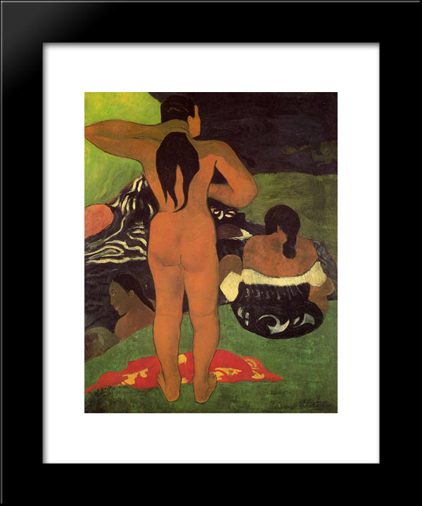 Tahitian Women On The Beach 20x24 Black Modern Wood Framed Art Print Poster by Gauguin, Paul