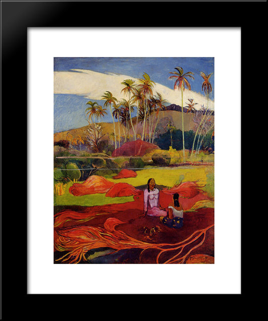 Tahitian Women Under The Palms 20x24 Black Modern Wood Framed Art Print Poster by Gauguin, Paul