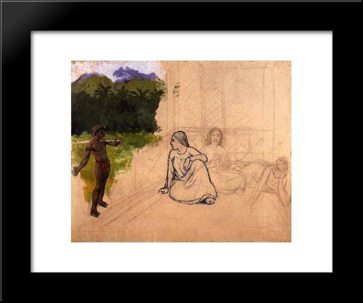 Tahitians At Rest (Unfinished) 20x24 Black Modern Wood Framed Art Print Poster by Gauguin, Paul