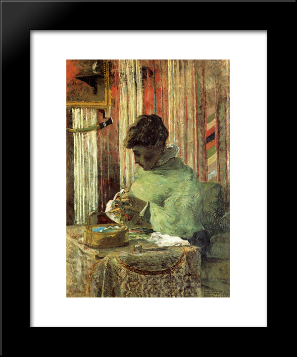 The Embroiderer Or Mette Gauguin 20x24 Black Modern Wood Framed Art Print Poster by Gauguin, Paul